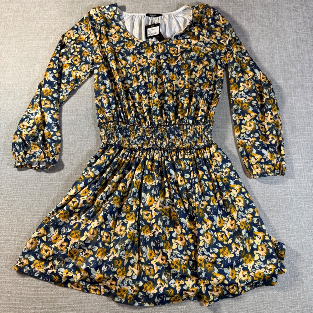 Reborn New York Mini Dress Floral Smocked Waist Small‎ Blue New With Tags